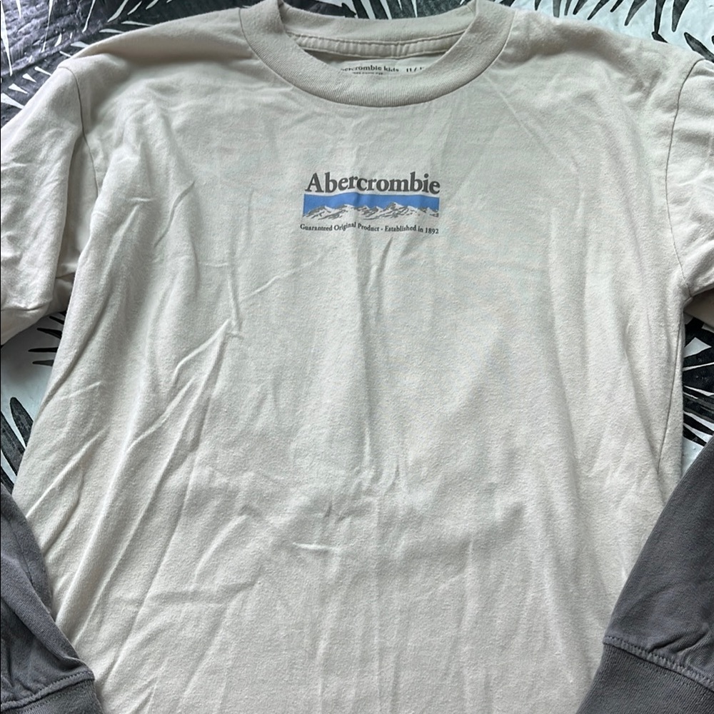 Abercrombie & Fitch Men's Beige and Charcoal Long Sleeve Tee